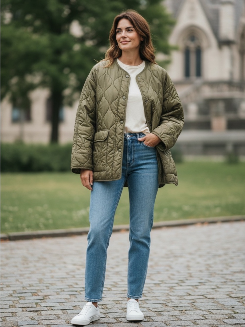 H By Hudson Olive Green Quilted Utility Jacket